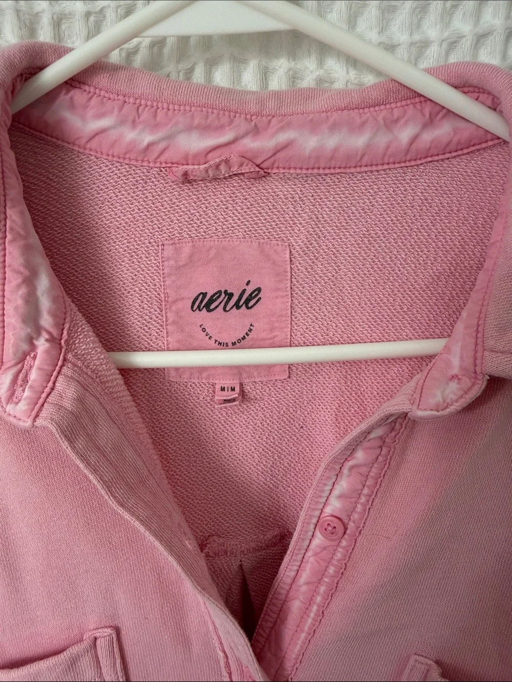 Aerie Lumber Jane Oversized Pink French Terry Shirt Button Down Womens Medium - Picture 3 of 5